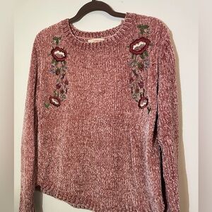 Orange Creek Women’s Large Embroidery Rose Floral Large‎ round neck sweater